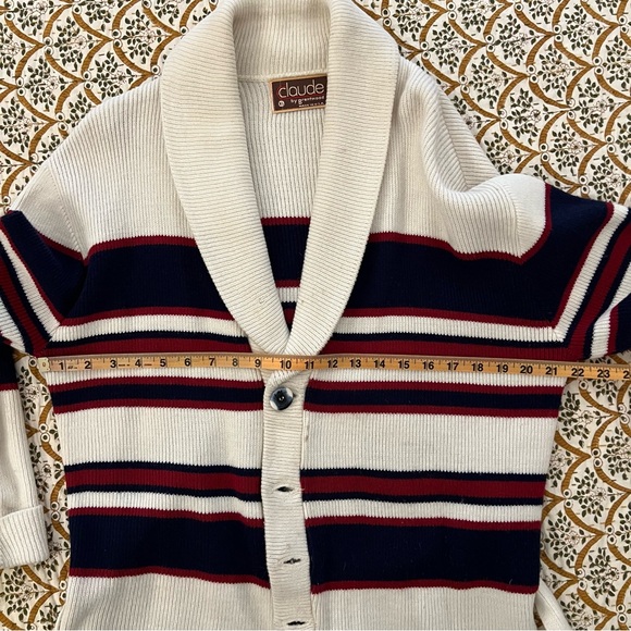 Vintage 1970s Shawl Collar Striped Belted Cowichan Wrap Sweater Cardigan - Picture 5 of 12